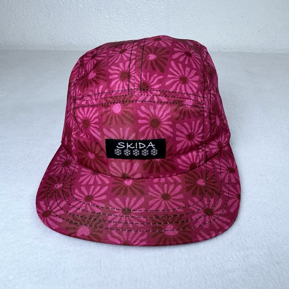 Skida Original Brim 5 Panel Hat Magenta Pink Floral Strapback Adjustable Cap